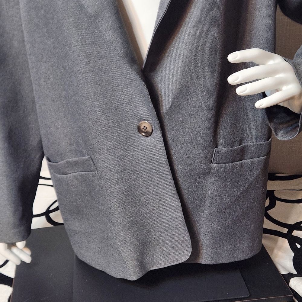 Neutral Gray Blazer Solid Gray 1 Button Style Siz… - image 2